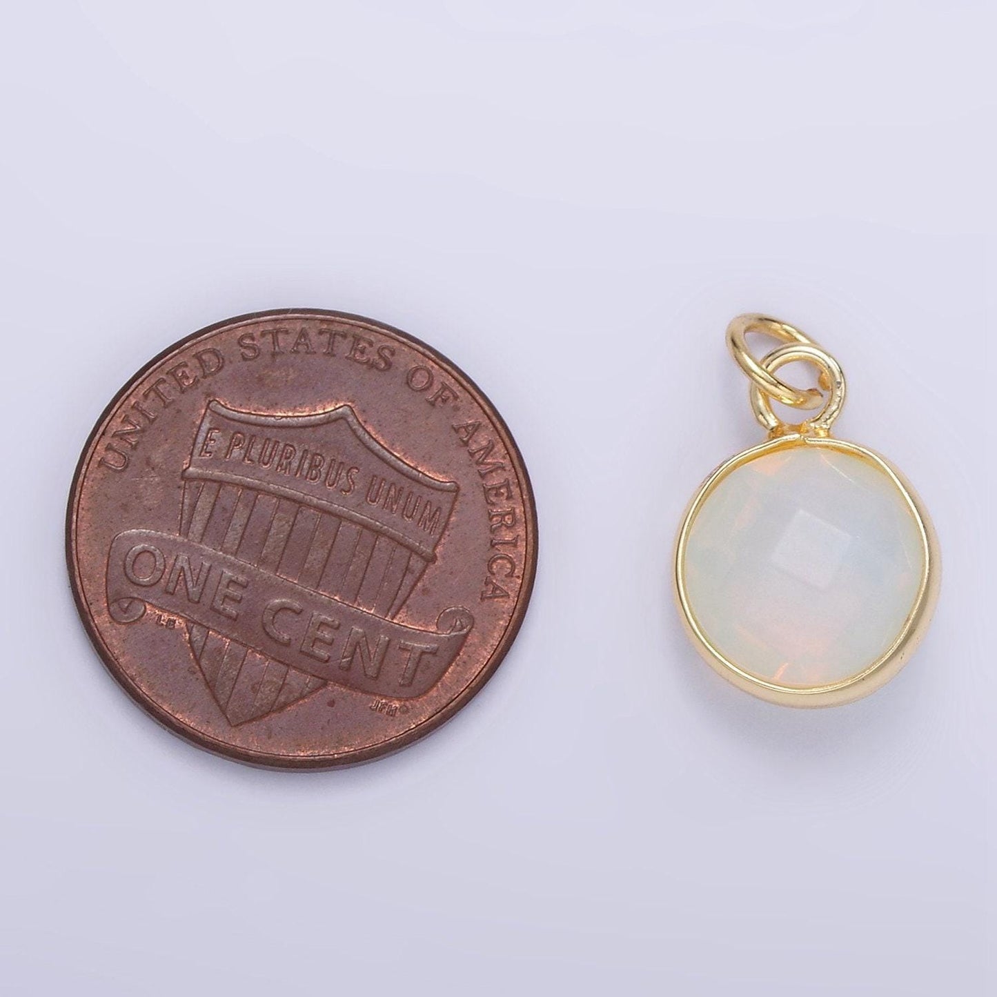Dainty moonstone faceted rainbow moonstone gold filled bezel round pendant charm | d-581