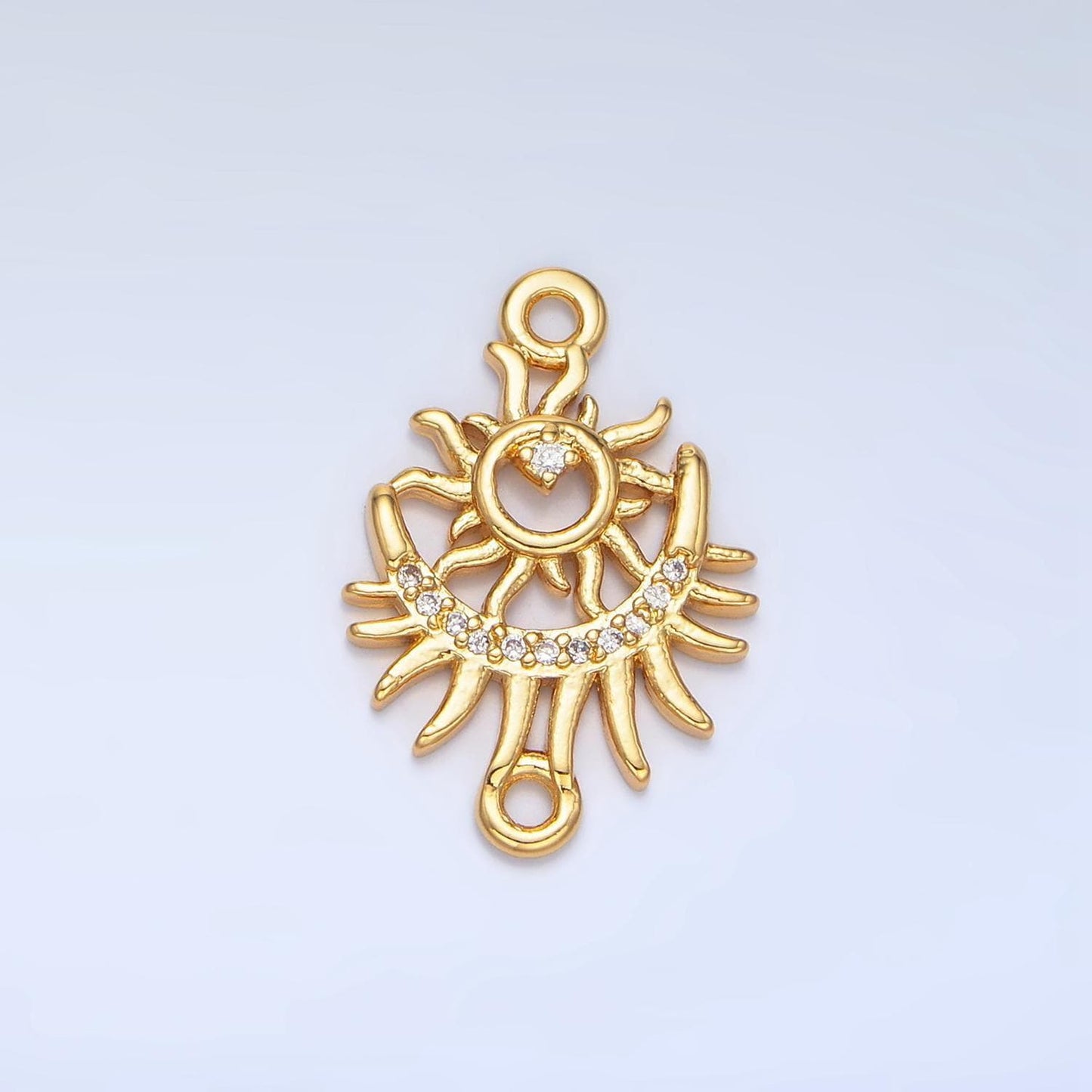 Bohemian sun & moon burst micro paved cz, 24k gold filled celestial charm connector | f-136