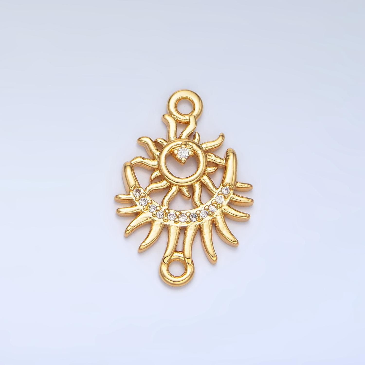 Bohemian sun & moon burst micro paved cz, 24k gold filled celestial charm connector | f-136