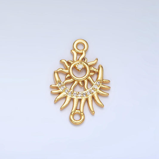 Bohemian sun & moon burst micro paved cz, 24k gold filled celestial charm connector | f-136