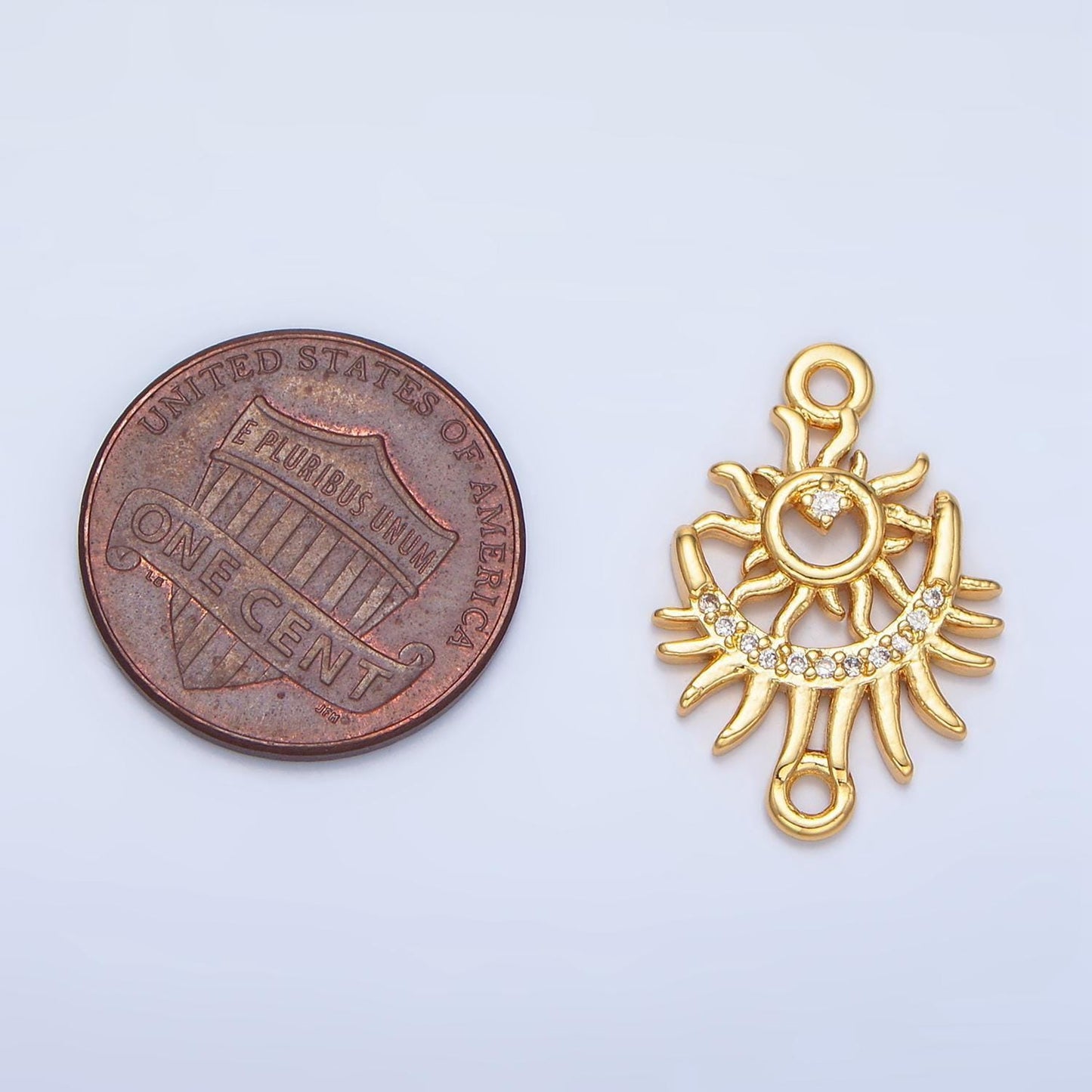 Bohemian sun & moon burst micro paved cz, 24k gold filled celestial charm connector | f-136