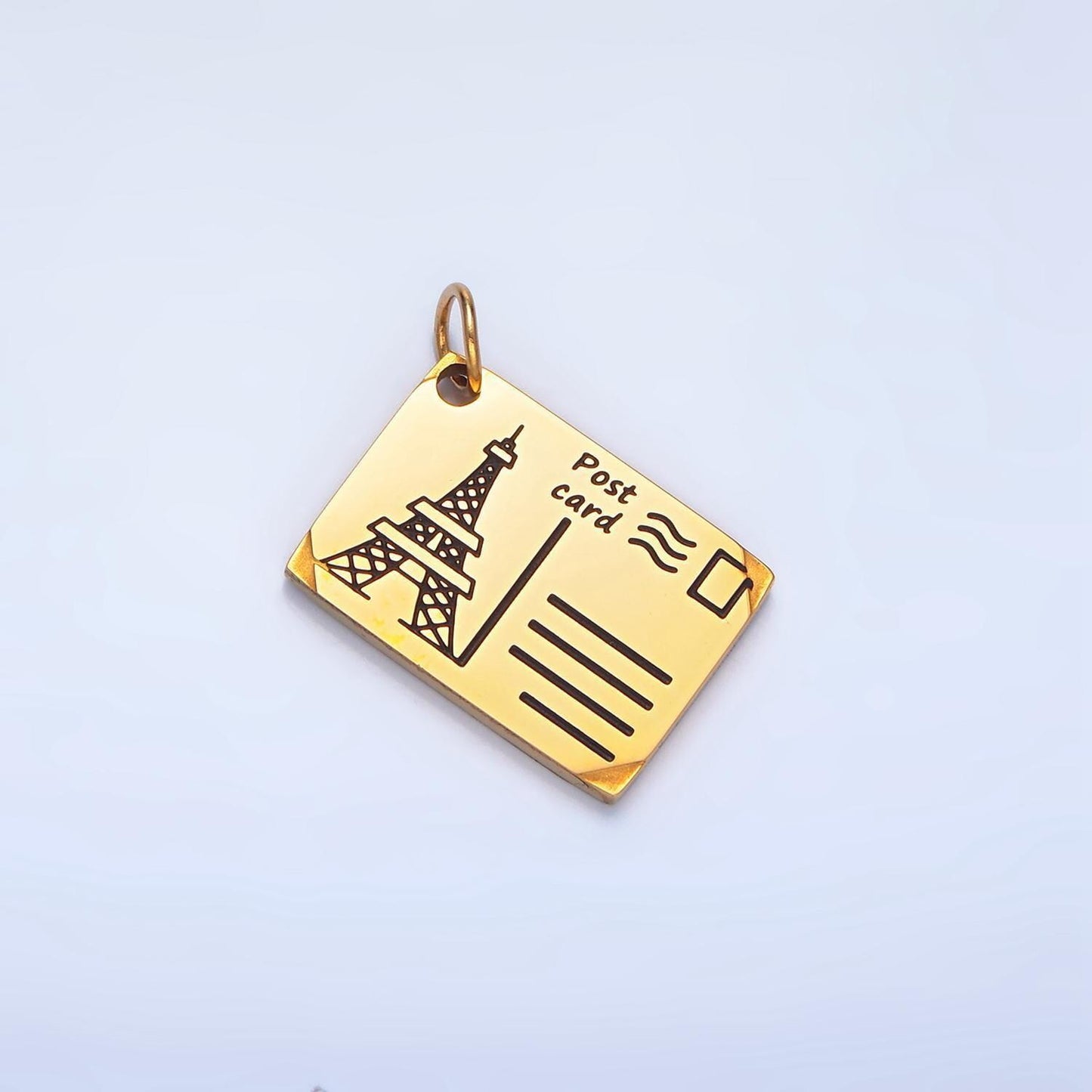 Paris picture post card black enamel out-line, stainless steel travel charm | p-1341