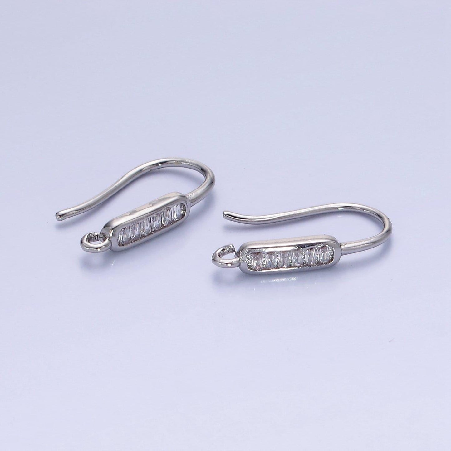 14k gold filled baguette lined fish hook earrings findings in gold & silver | z-747 z-748