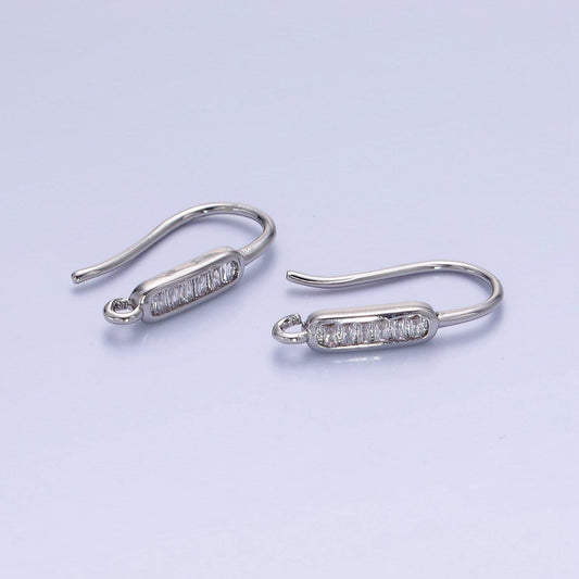 14k gold filled baguette lined fish hook earrings findings in gold & silver | z-747 z-748