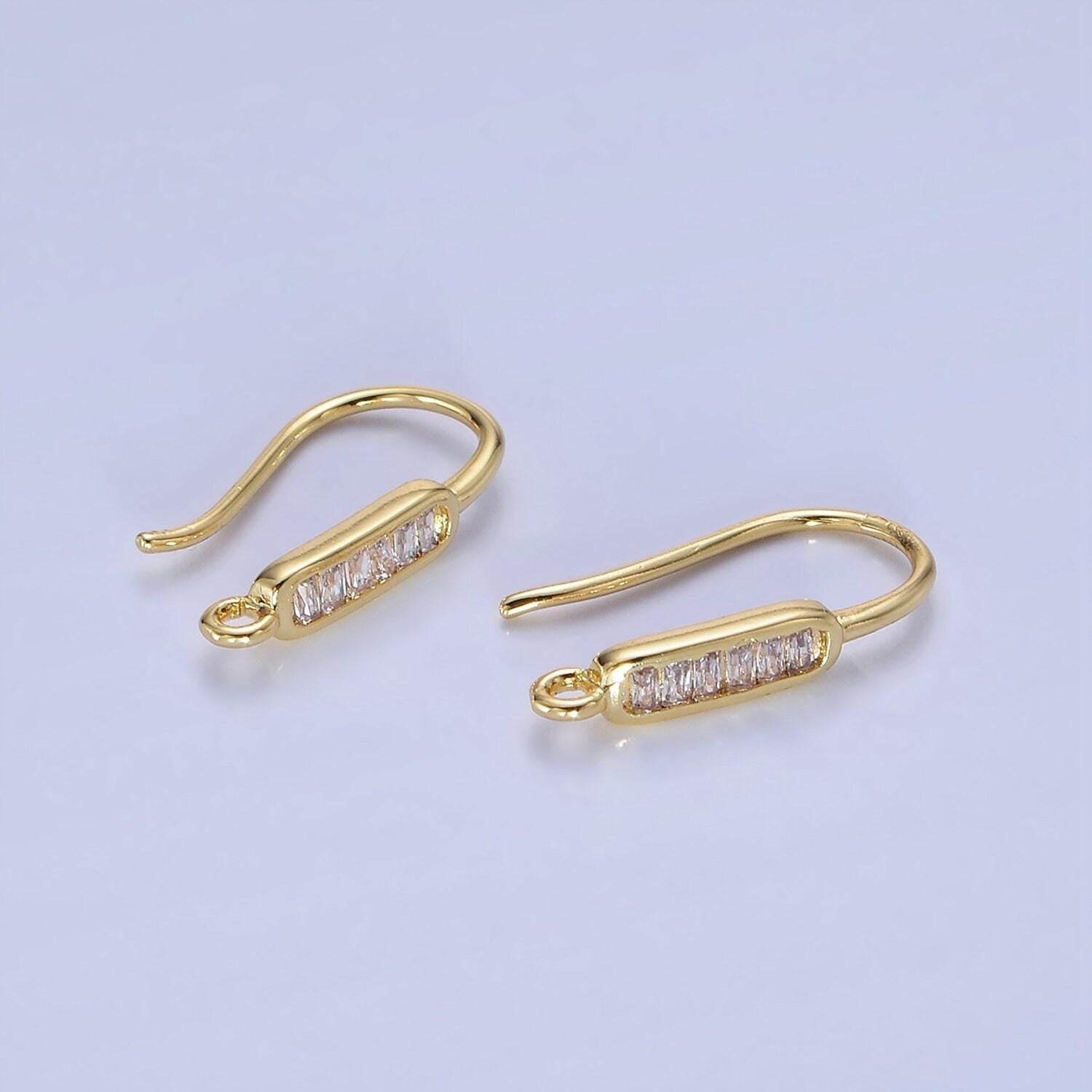 14k gold filled baguette lined fish hook earrings findings in gold & silver | z-747 z-748