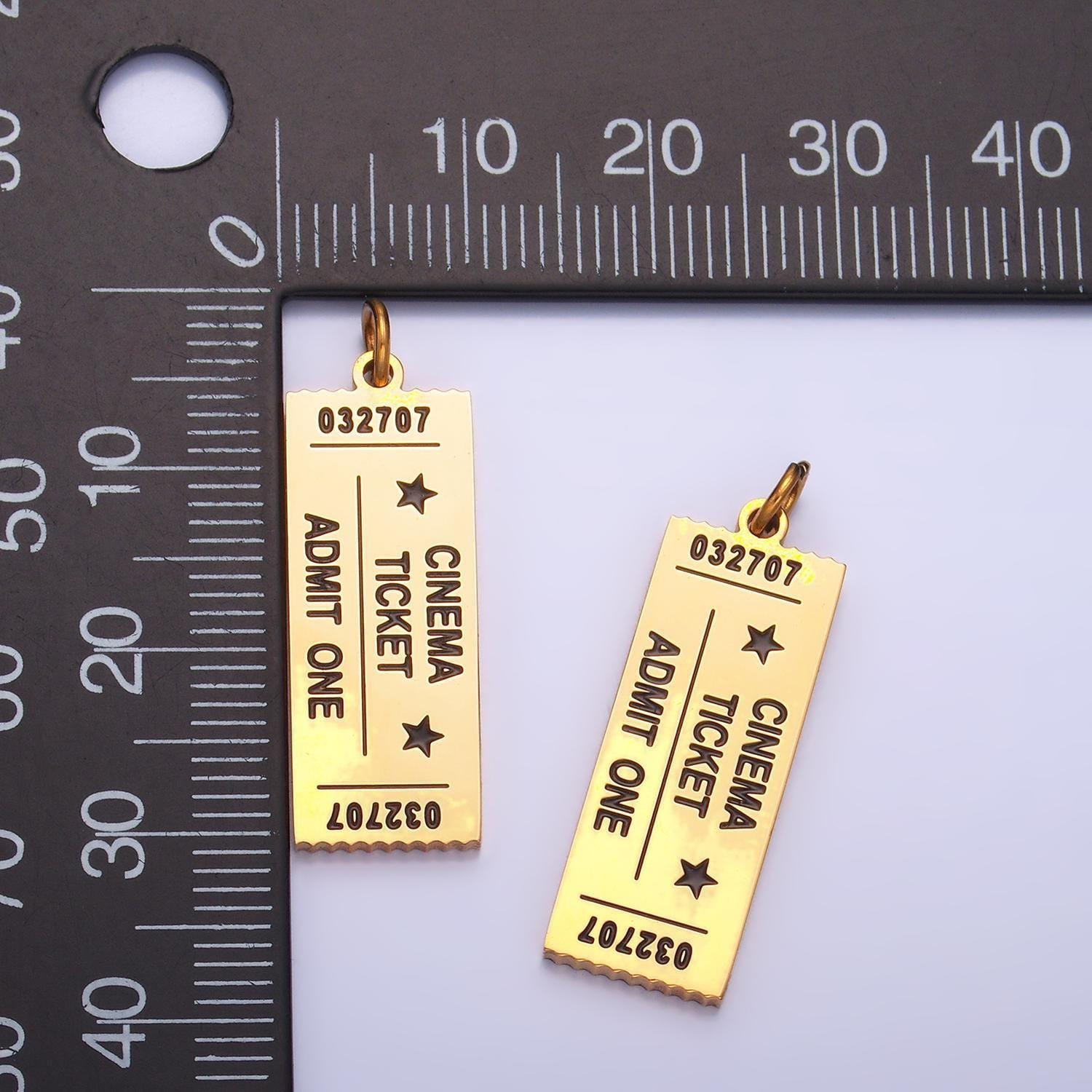 Double sided gold movie tickets charm stainless steel cinema theater show tickets for bracelet necklace charm supply p1264