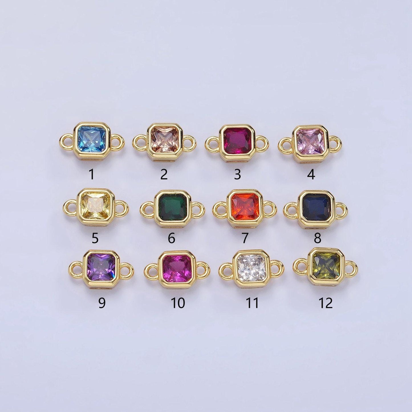 Bezel connector, cz edged square in gold | g472--483