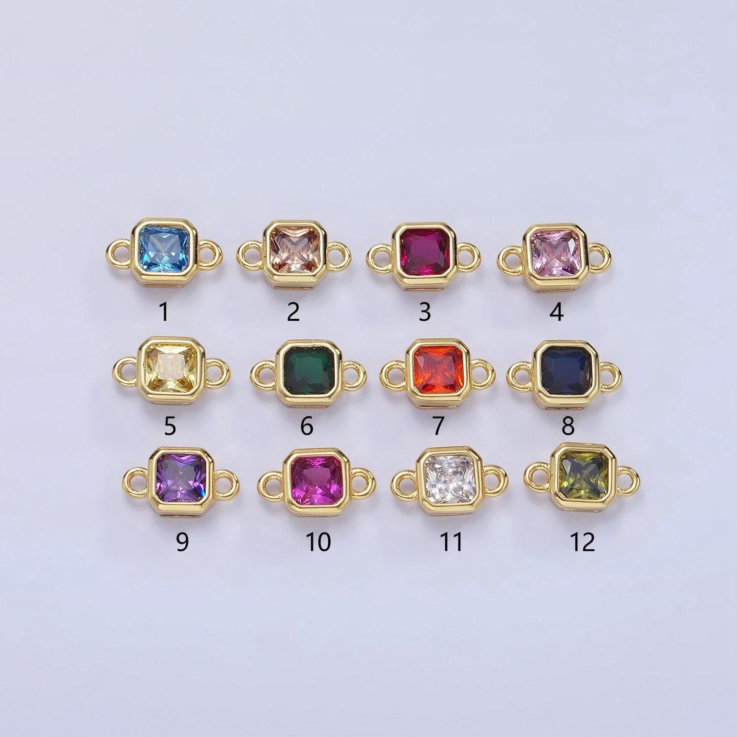Bezel connector, cz edged square in gold | g472--483