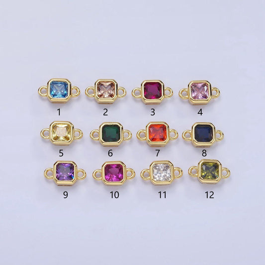 Bezel connector, cz edged square in gold | g472--483
