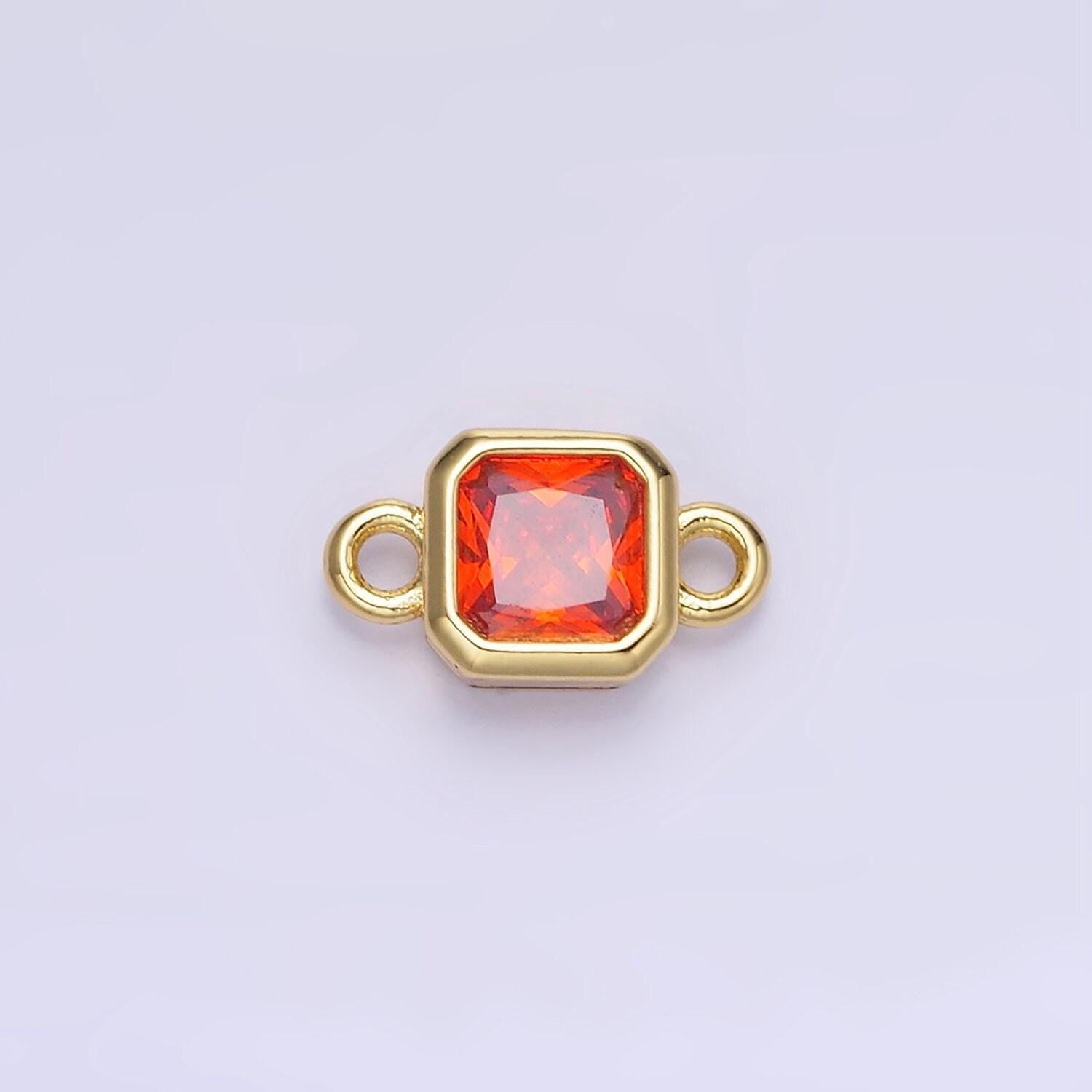 Bezel connector, cz edged square in gold | g472--483