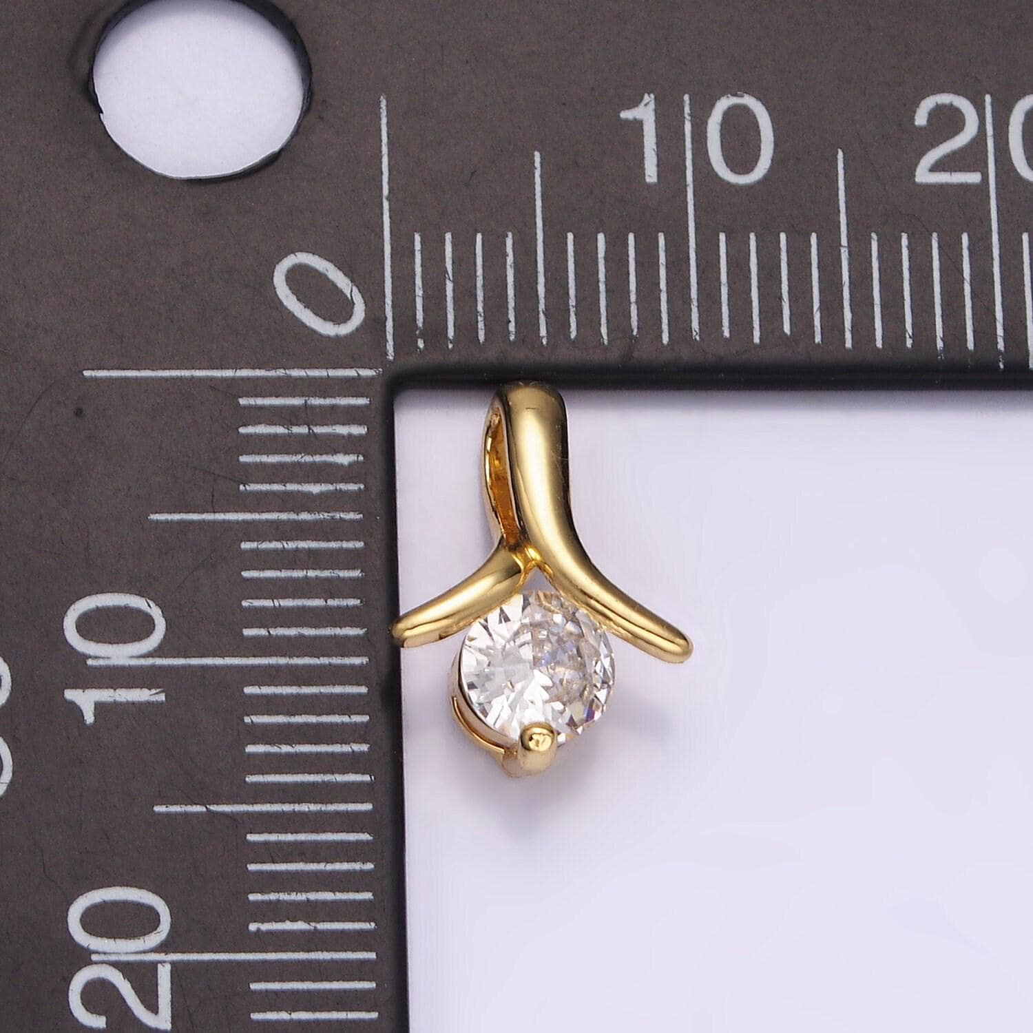 Mini charm 14k gold filled 13mm clear round cz curved band bail pendant | aa726