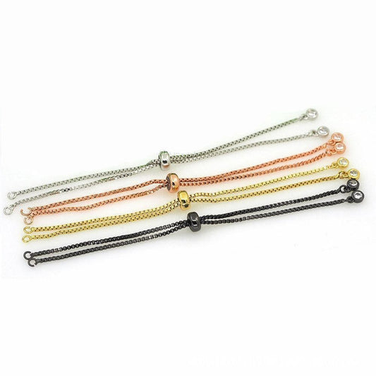 Adjustable gold filled bracelet half semi finished with rubber stopper bolo bracelets tennis bracelet box chain wholesale 1pc / 10pcs, k-504