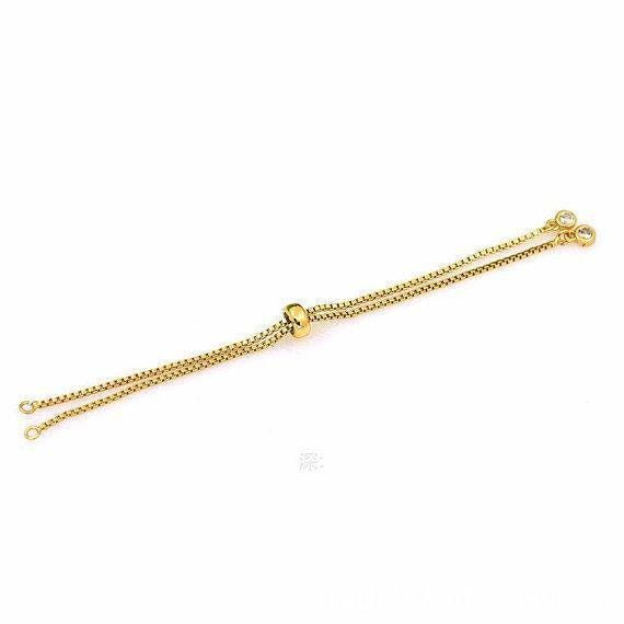Adjustable gold filled bracelet half semi finished with rubber stopper bolo bracelets tennis bracelet box chain wholesale 1pc / 10pcs, k-504