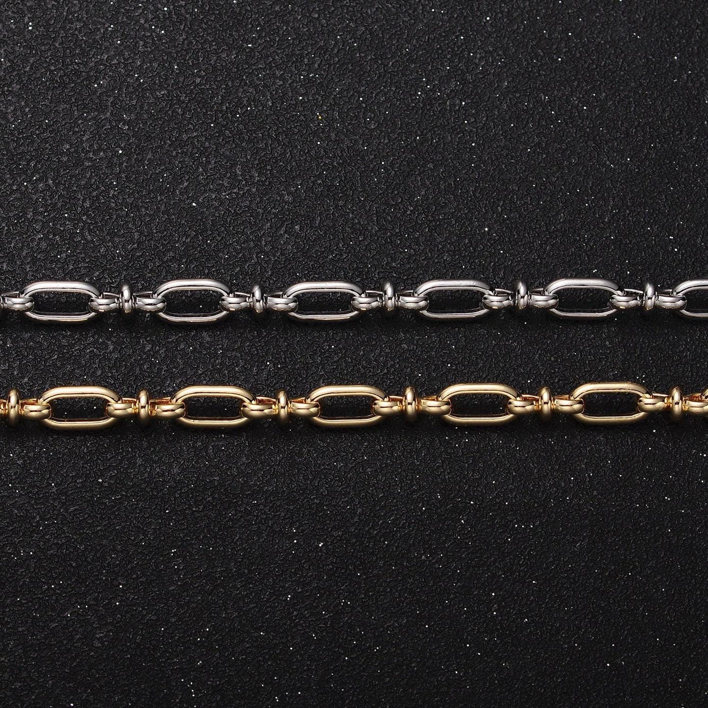 16k gold filled unique cable paper clip figure eight 8 link unfinished 4.5mm chain by yard in gold & silver | roll-1161 roll-1162