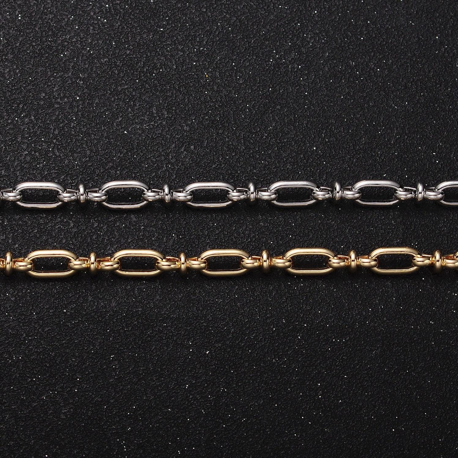 16k gold filled unique cable paper clip figure eight 8 link unfinished 4.5mm chain by yard in gold & silver | roll-1161 roll-1162