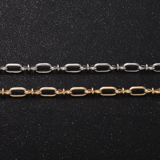 16k gold filled unique cable paper clip figure eight 8 link unfinished 4.5mm chain by yard in gold & silver | roll-1161 roll-1162