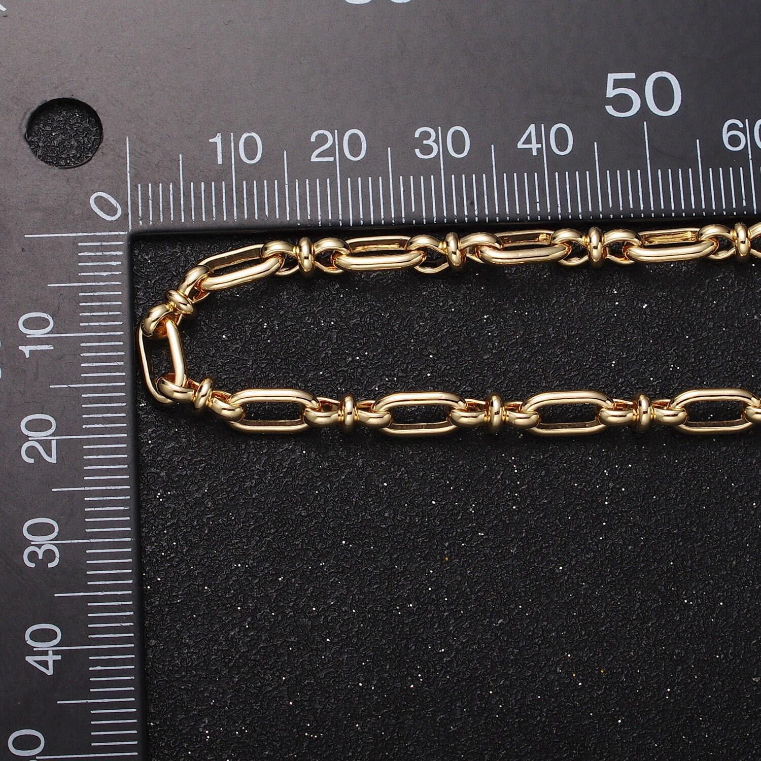 16k gold filled unique cable paper clip figure eight 8 link unfinished 4.5mm chain by yard in gold & silver | roll-1161 roll-1162