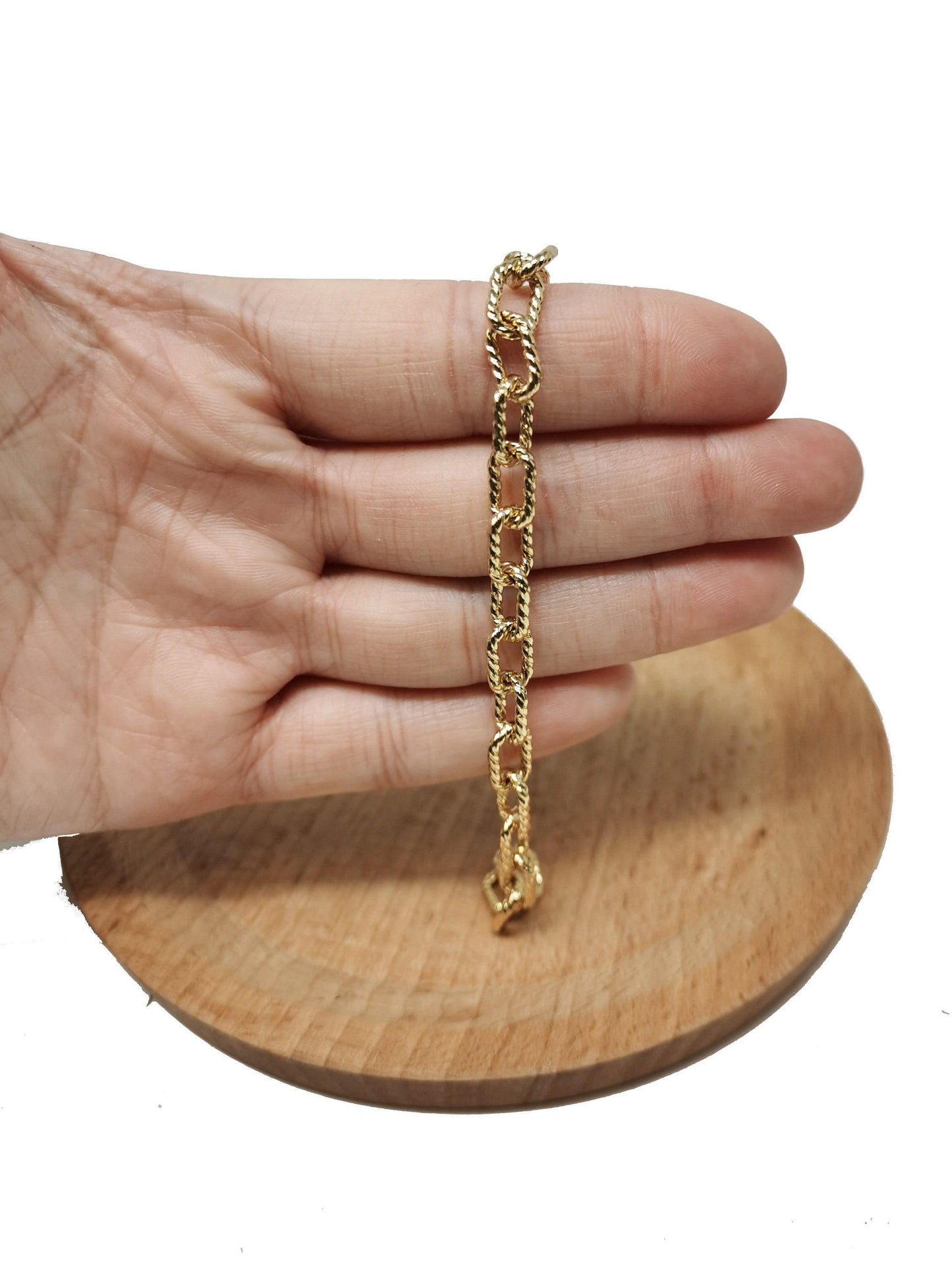 24k gold rope rolo chain by yard, rope cable chain by foot, wholesale bulk roll chain for jewelry making, width 6.5mm, 88