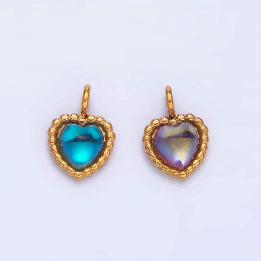 Mini heart charm gold stainless steel blue purple moonstone love jewelry pendant | p-1278