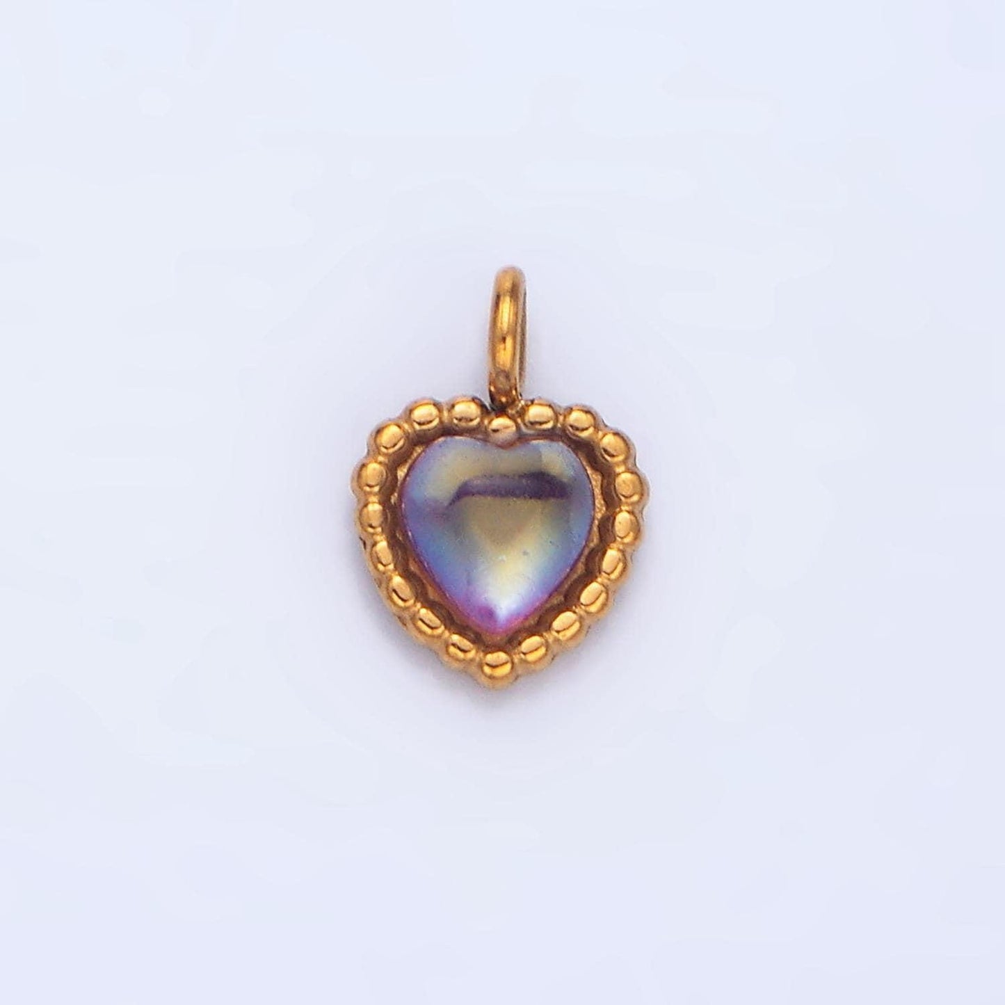 Mini heart charm gold stainless steel blue purple moonstone love jewelry pendant | p-1278