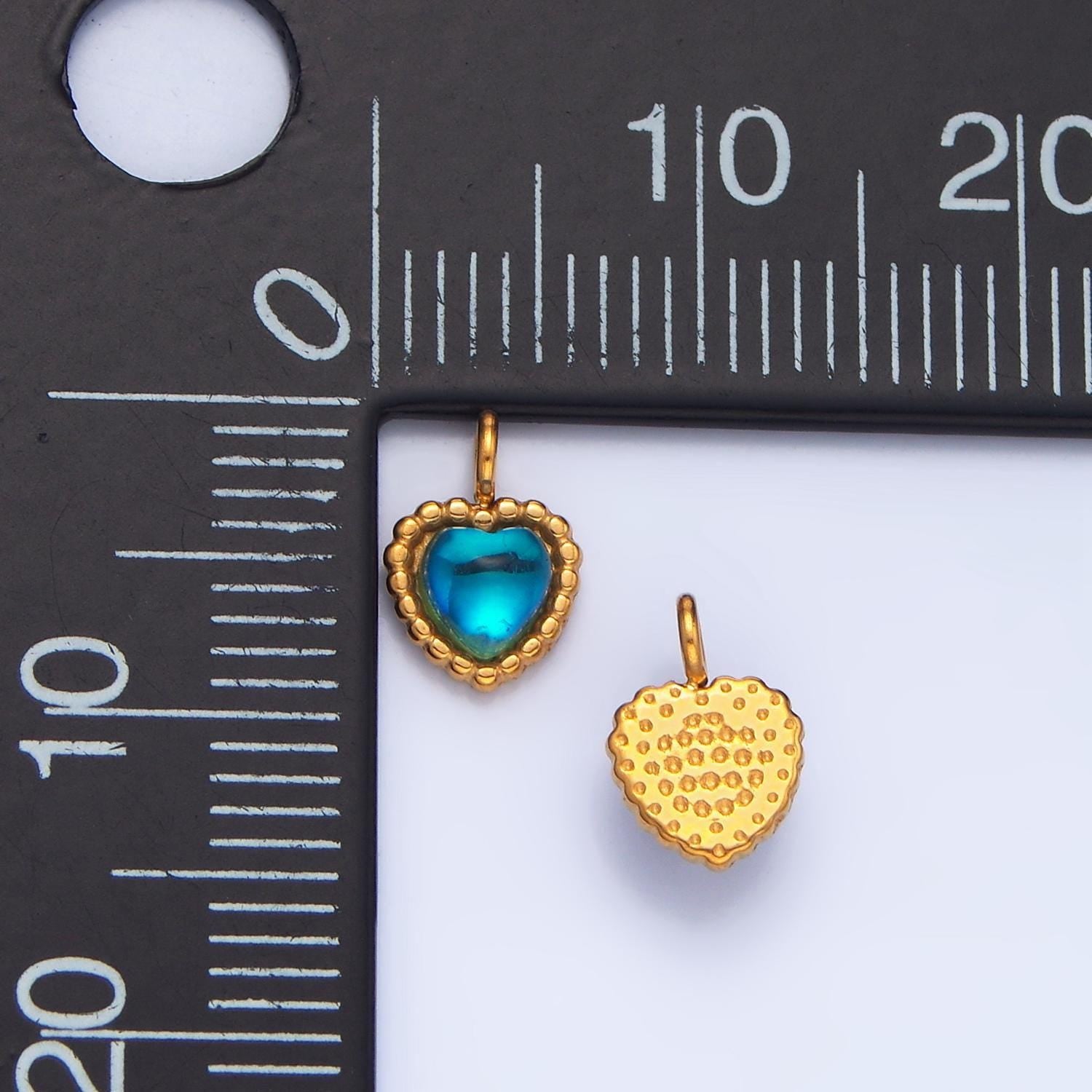 Mini heart charm gold stainless steel blue purple moonstone love jewelry pendant | p-1278