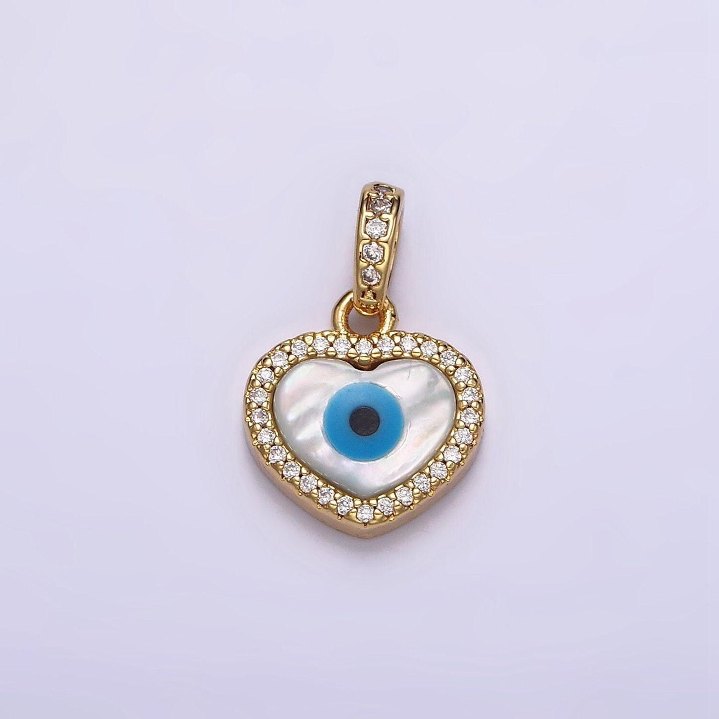 14k gold filled evil eye heart micro paved cz bail pendant | aa549