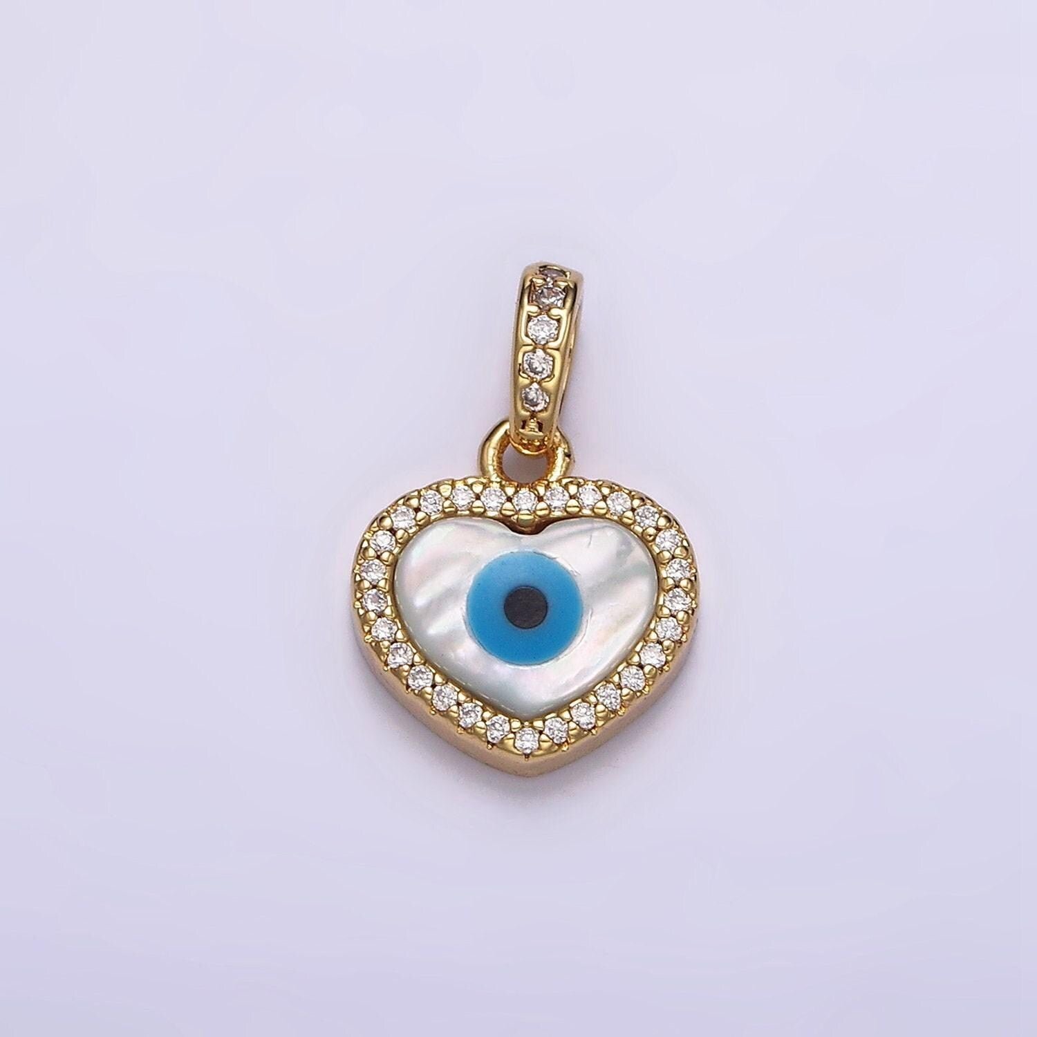 14k gold filled evil eye heart micro paved cz bail pendant | aa549