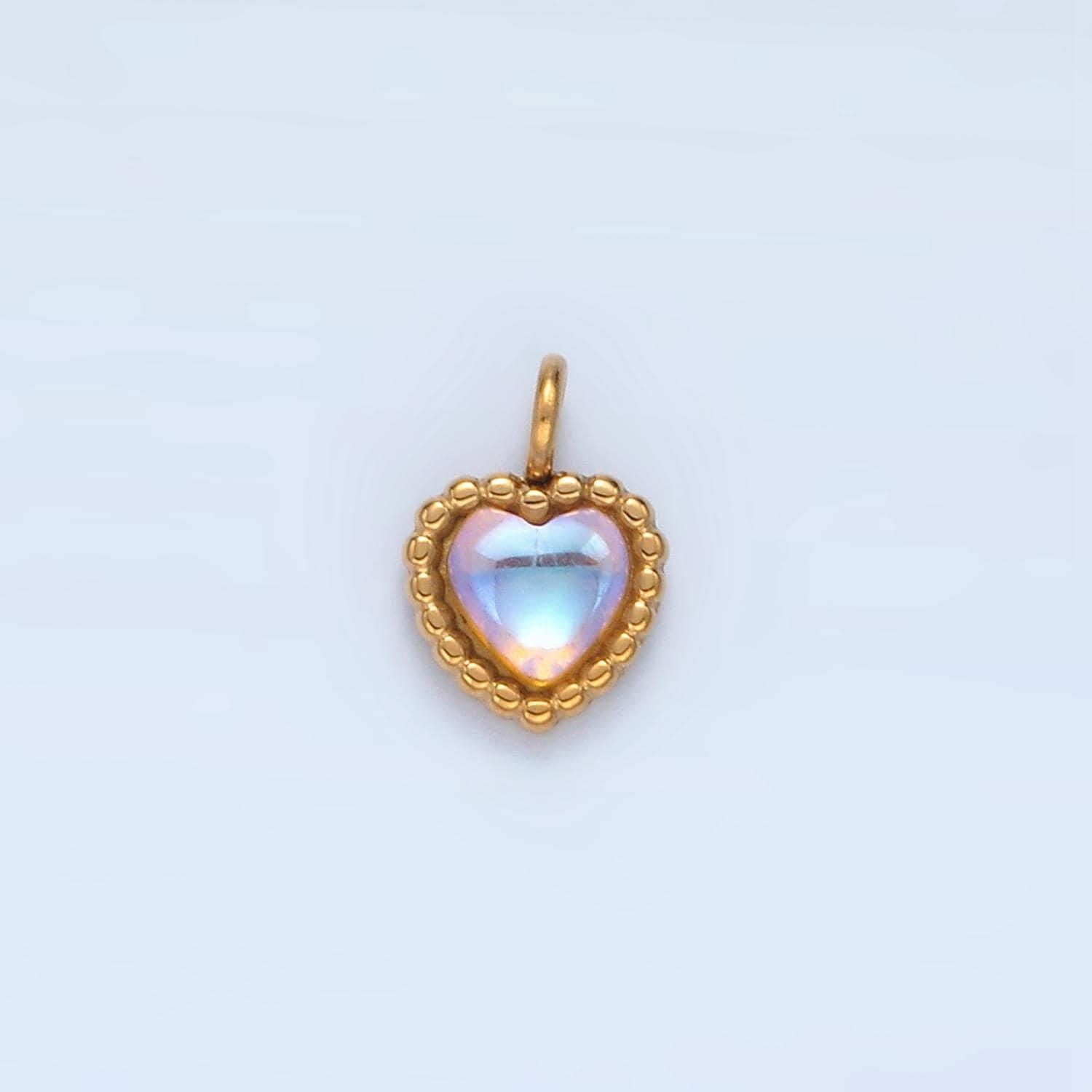 Mini heart charm gold stainless steel moonstone love jewelry pendant | p-1266