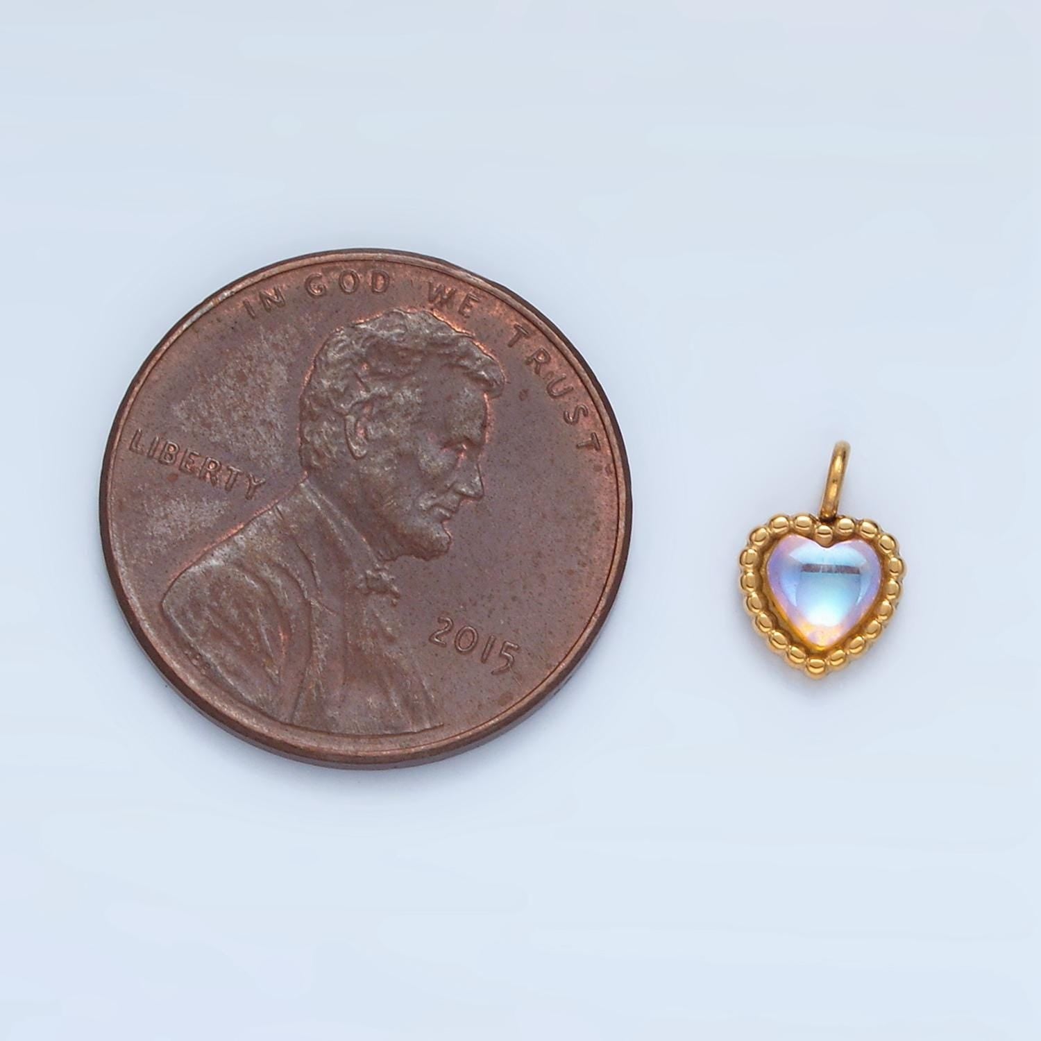 Mini heart charm gold stainless steel moonstone love jewelry pendant | p-1266