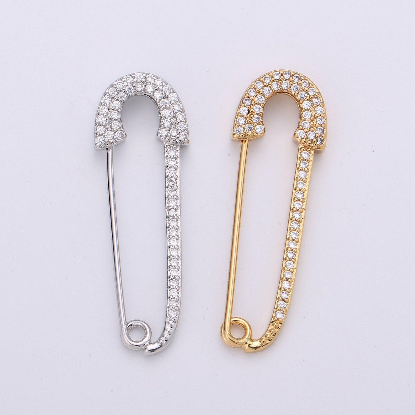 1x safety pin clasp gold filled cz diamond clear micro pave chain link connector for necklace charm holder k-492