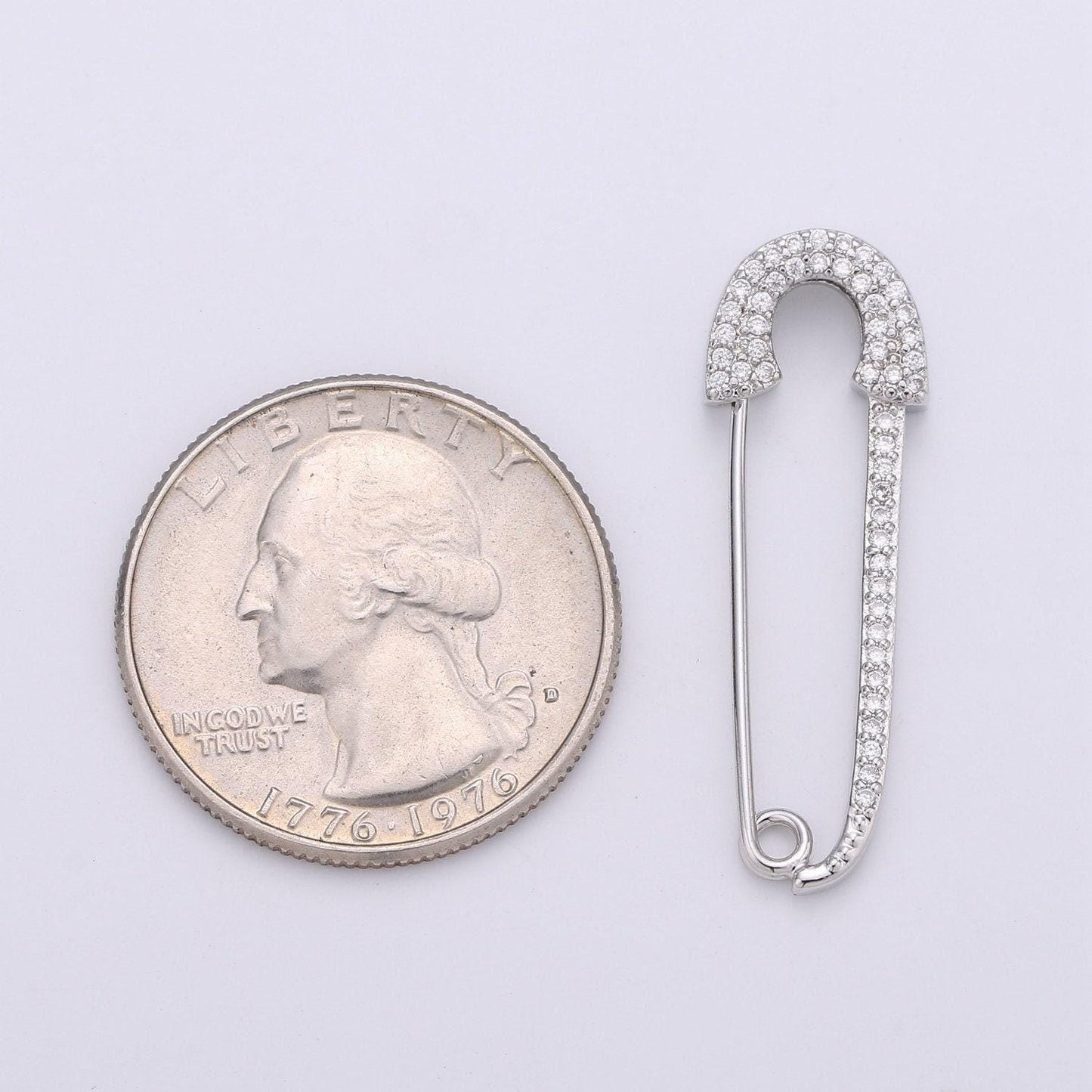 1x safety pin clasp gold filled cz diamond clear micro pave chain link connector for necklace charm holder k-492