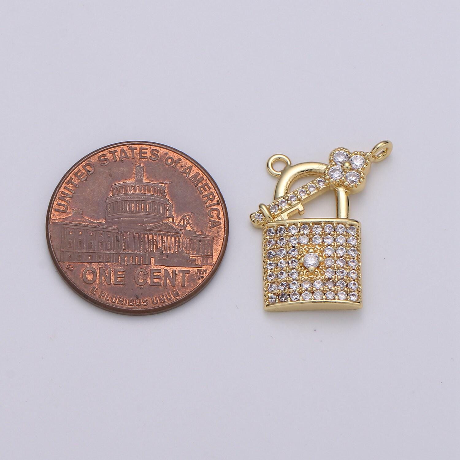 24k gold padlock and key cz micro pave charm pendant lock and key charm necklace for statement necklace component