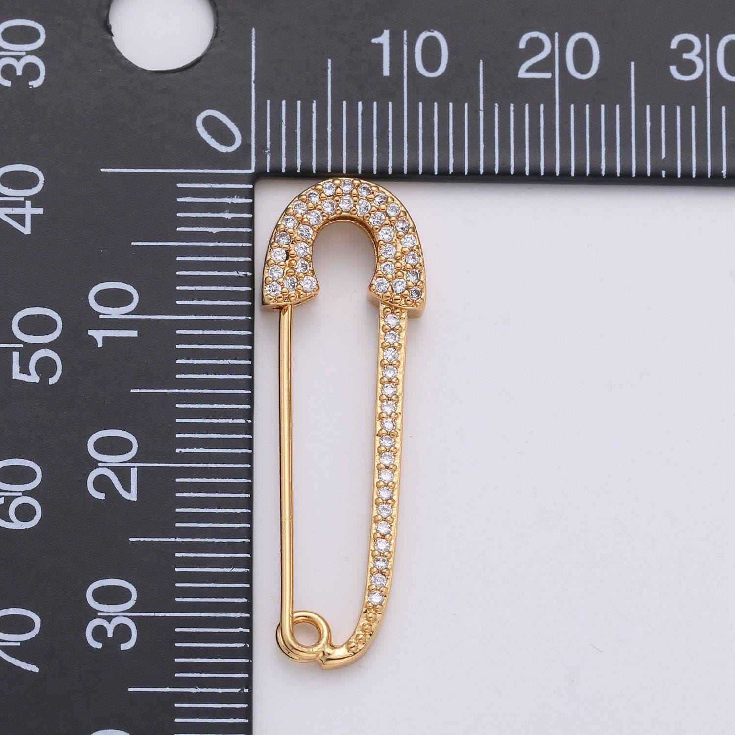 1x safety pin clasp gold filled cz diamond clear micro pave chain link connector for necklace charm holder k-492