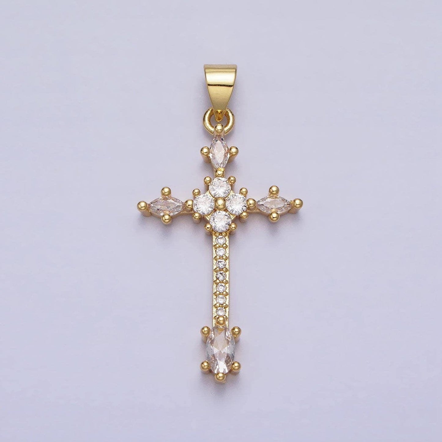 Slim long 24k gold filled clear, black marquise micro paved cz religious cross pendant charm| aa205 aa209