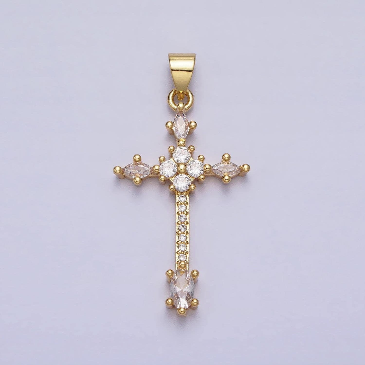 Slim long 24k gold filled clear, black marquise micro paved cz religious cross pendant charm| aa205 aa209