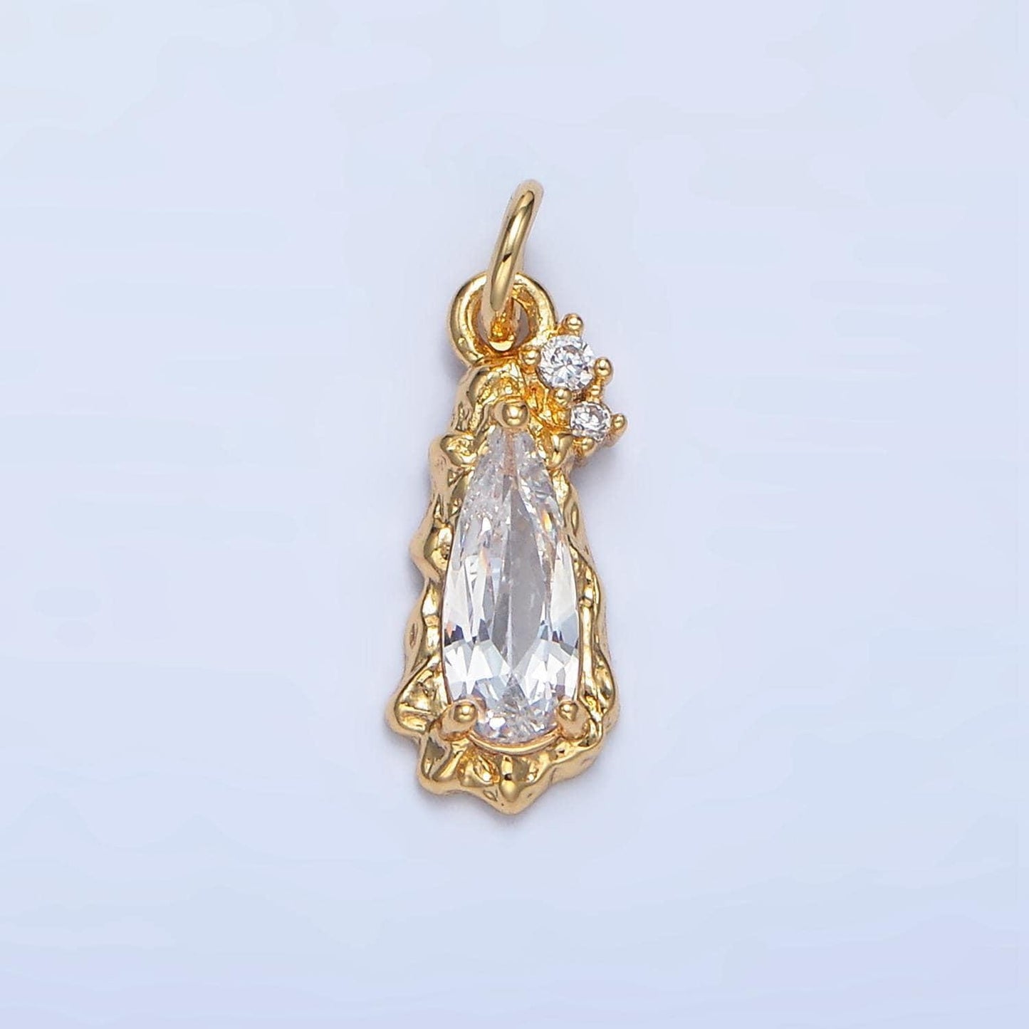 Clear, pink cz 24k gold filled molten teardrop charm | x-931 x-932