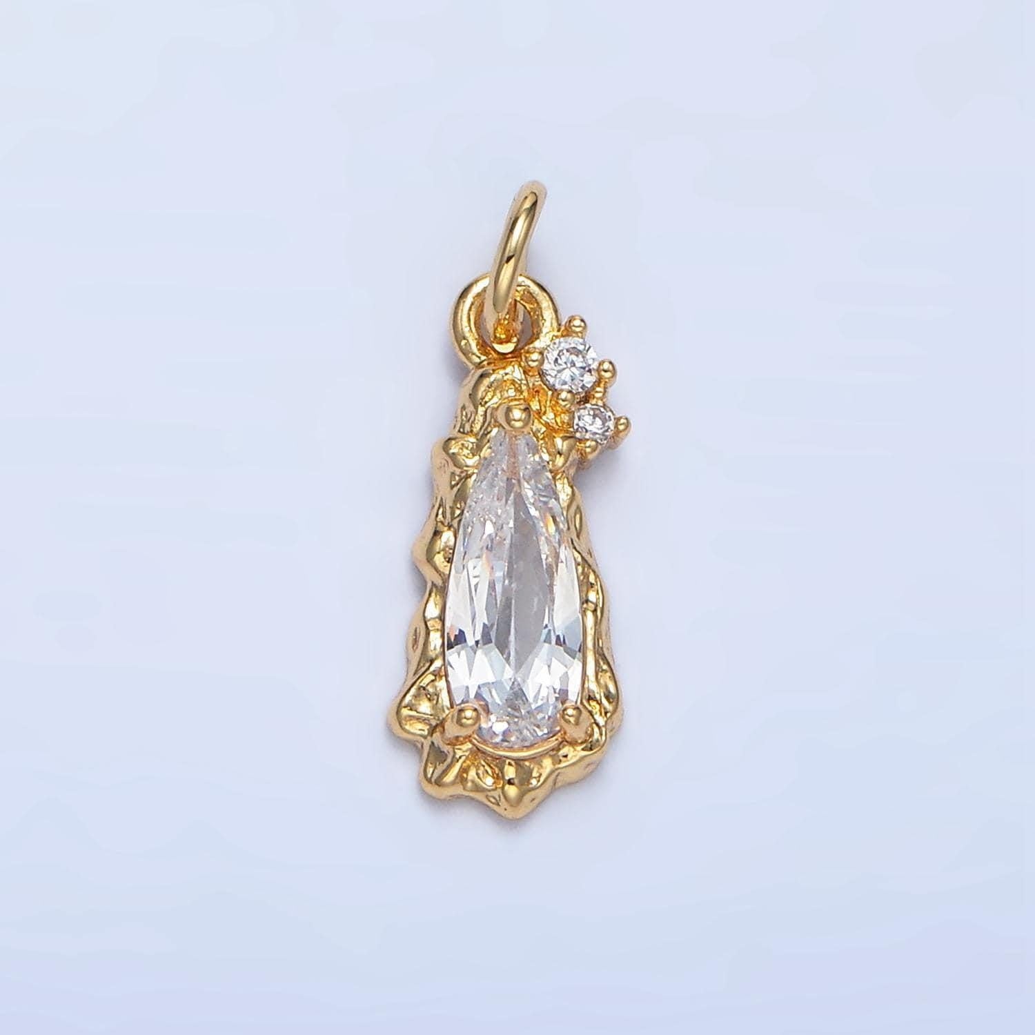 Clear, pink cz 24k gold filled molten teardrop charm | x-931 x-932