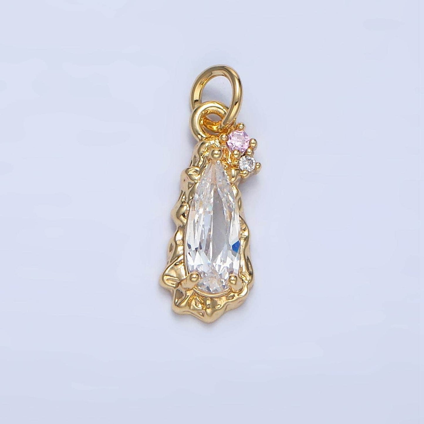 Clear, pink cz 24k gold filled molten teardrop charm | x-931 x-932