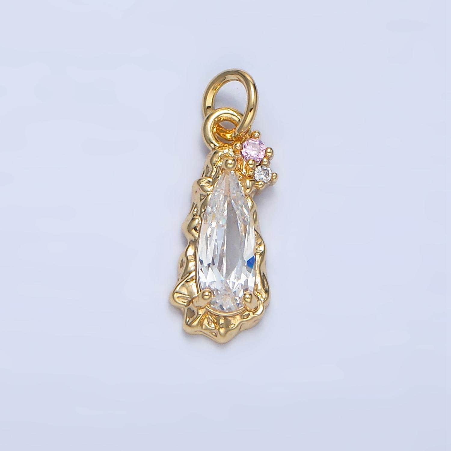 Clear, pink cz 24k gold filled molten teardrop charm | x-931 x-932