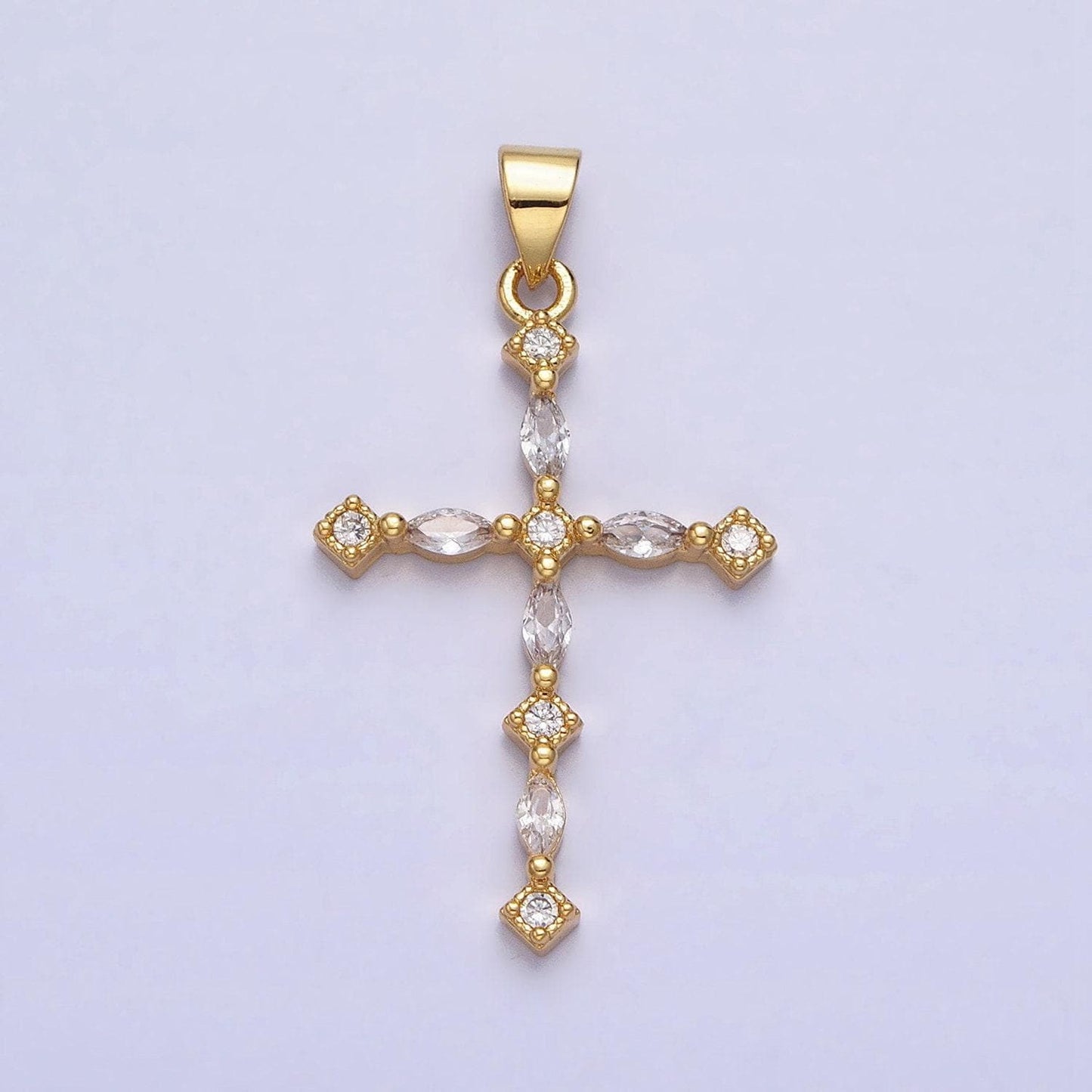 24k gold filled clear, black marquise cz lined religious thin cross | aa231 aa232