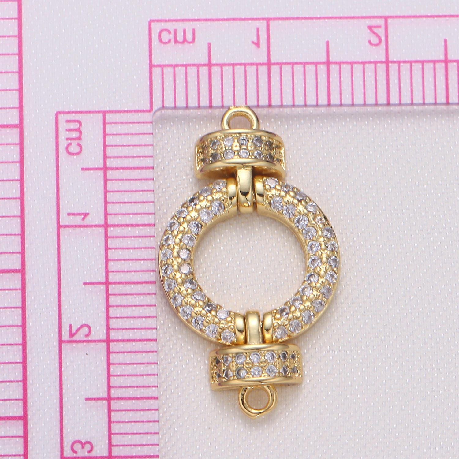 Gold cubic zirconia circle round connector cz geometric shape micro pave jewelry supply component g-729