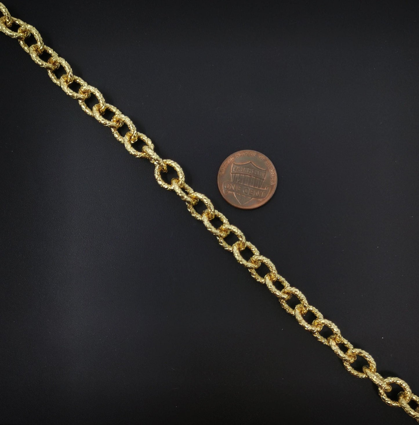24k gold rolo cable chain by yard, oval link chain, wholesale bulk roll chain for jewelry making, thickness 2mm, roll-64