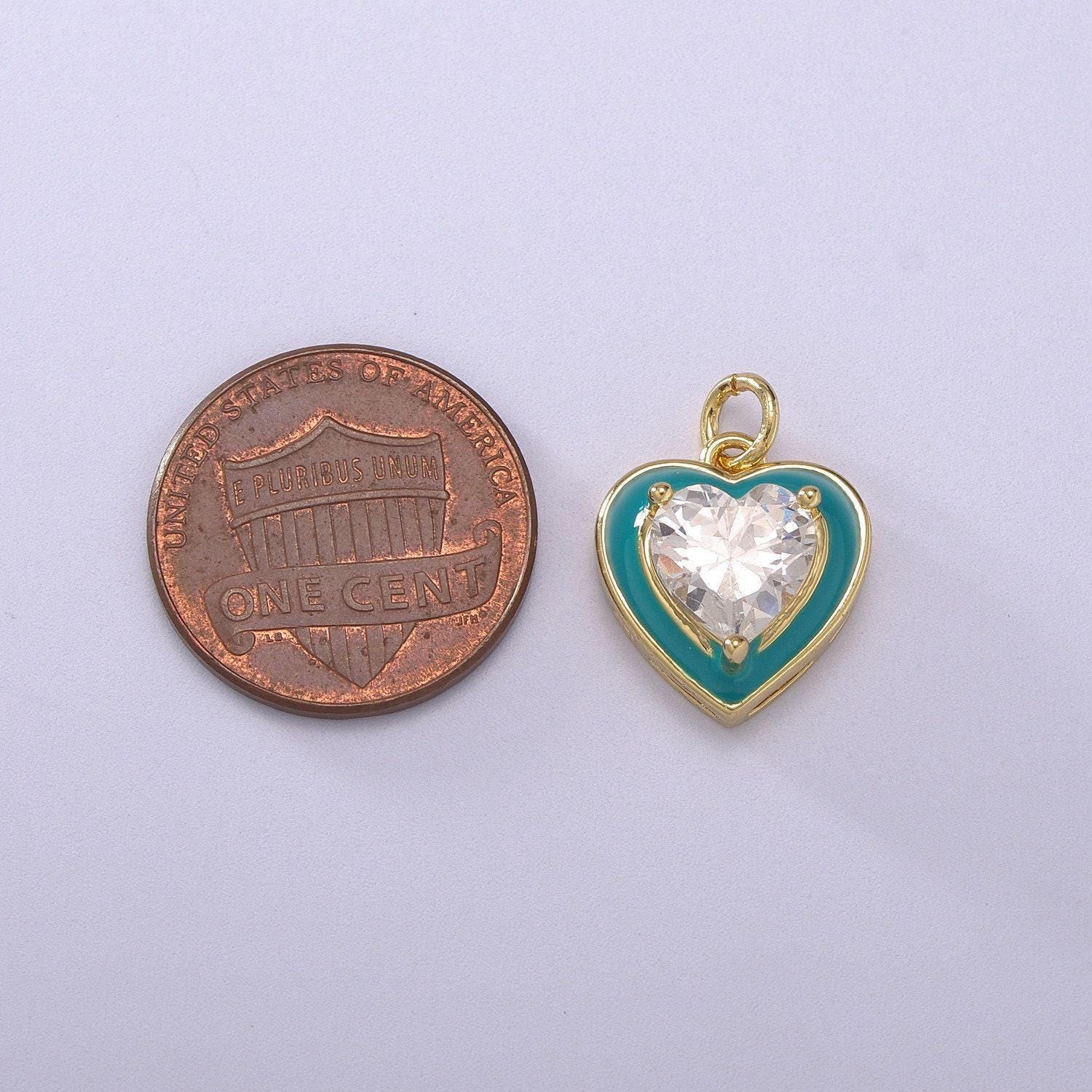 1pc gold heart enamel solitaire cz charms, cubic love charm with color enamel to choose charm medallion for necklace,m-670-m673