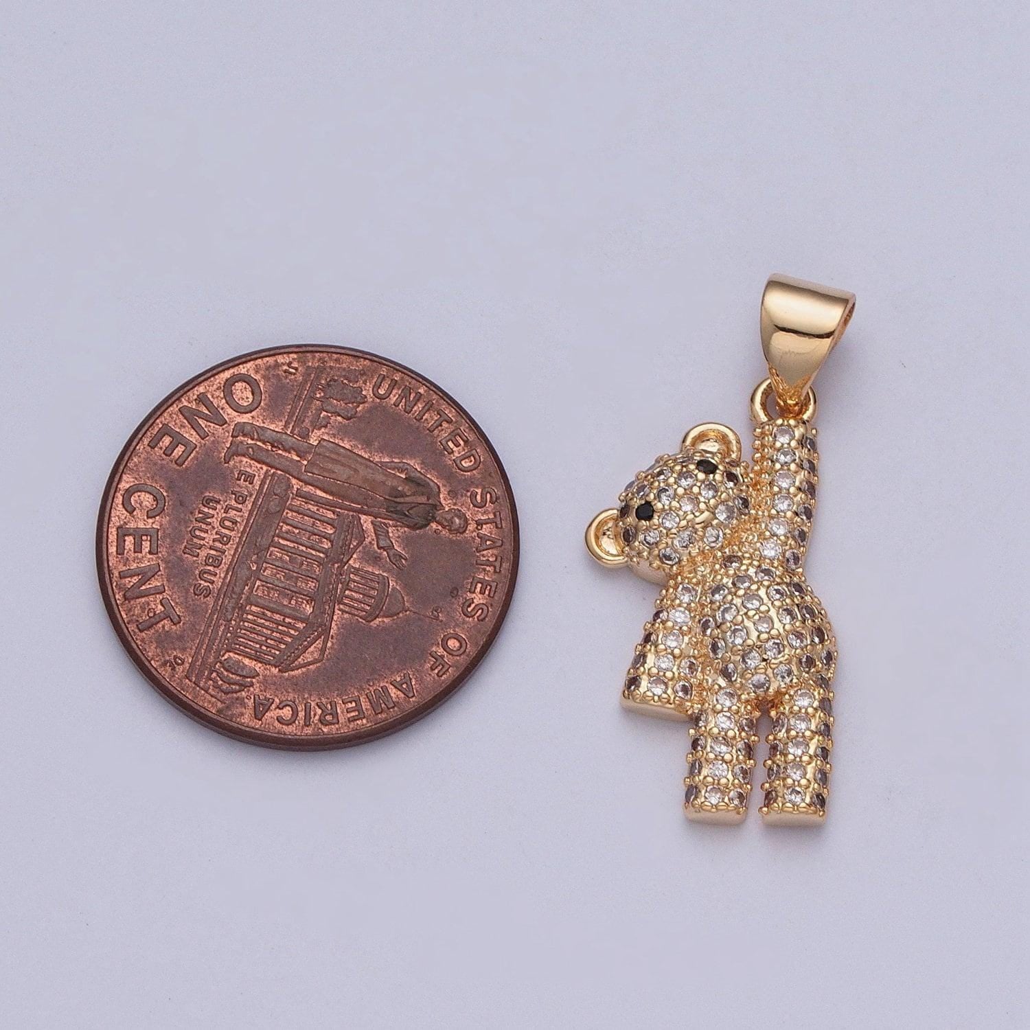16k gold plated cute teddy bear charm cubic zirconia micro pave cz pendant, dainty jewelry pendants necklace bracelet charm | x-397