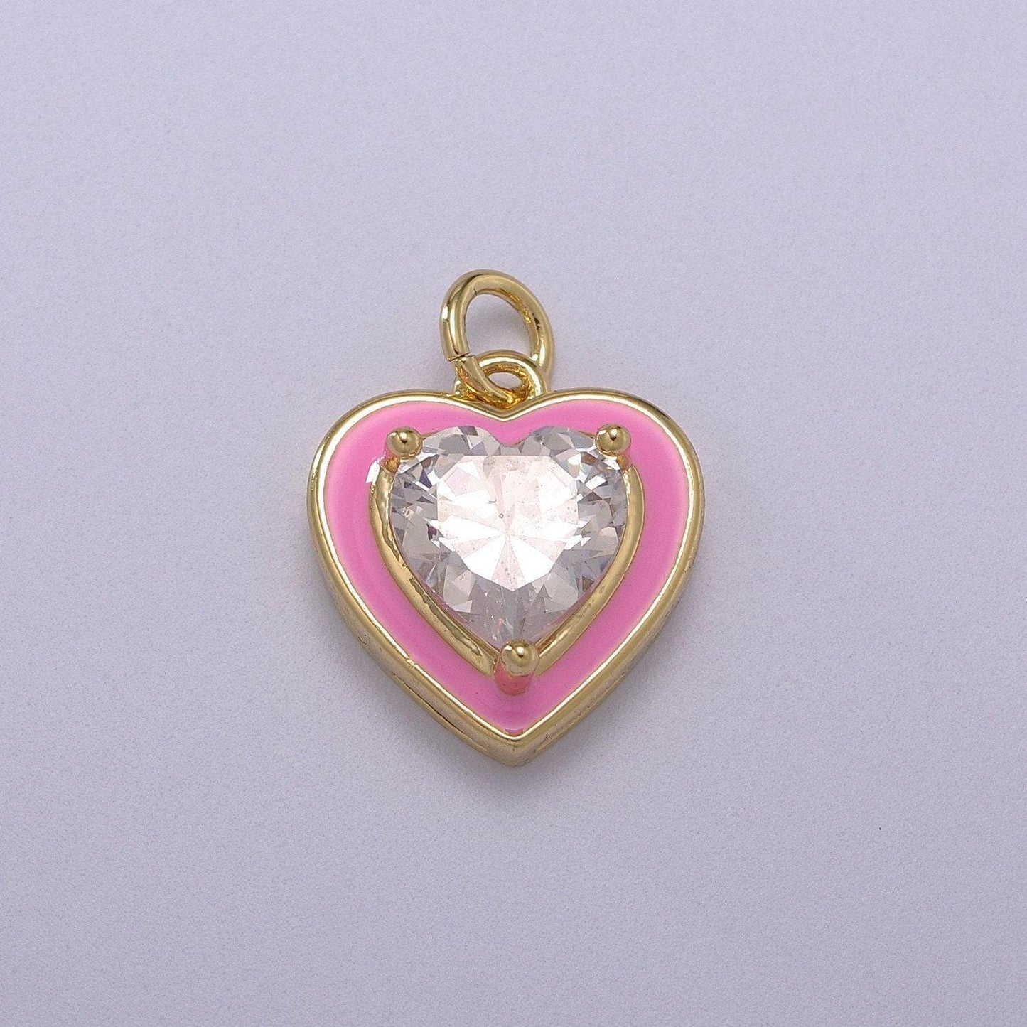 1pc gold heart enamel solitaire cz charms, cubic love charm with color enamel to choose charm medallion for necklace,m-670-m673