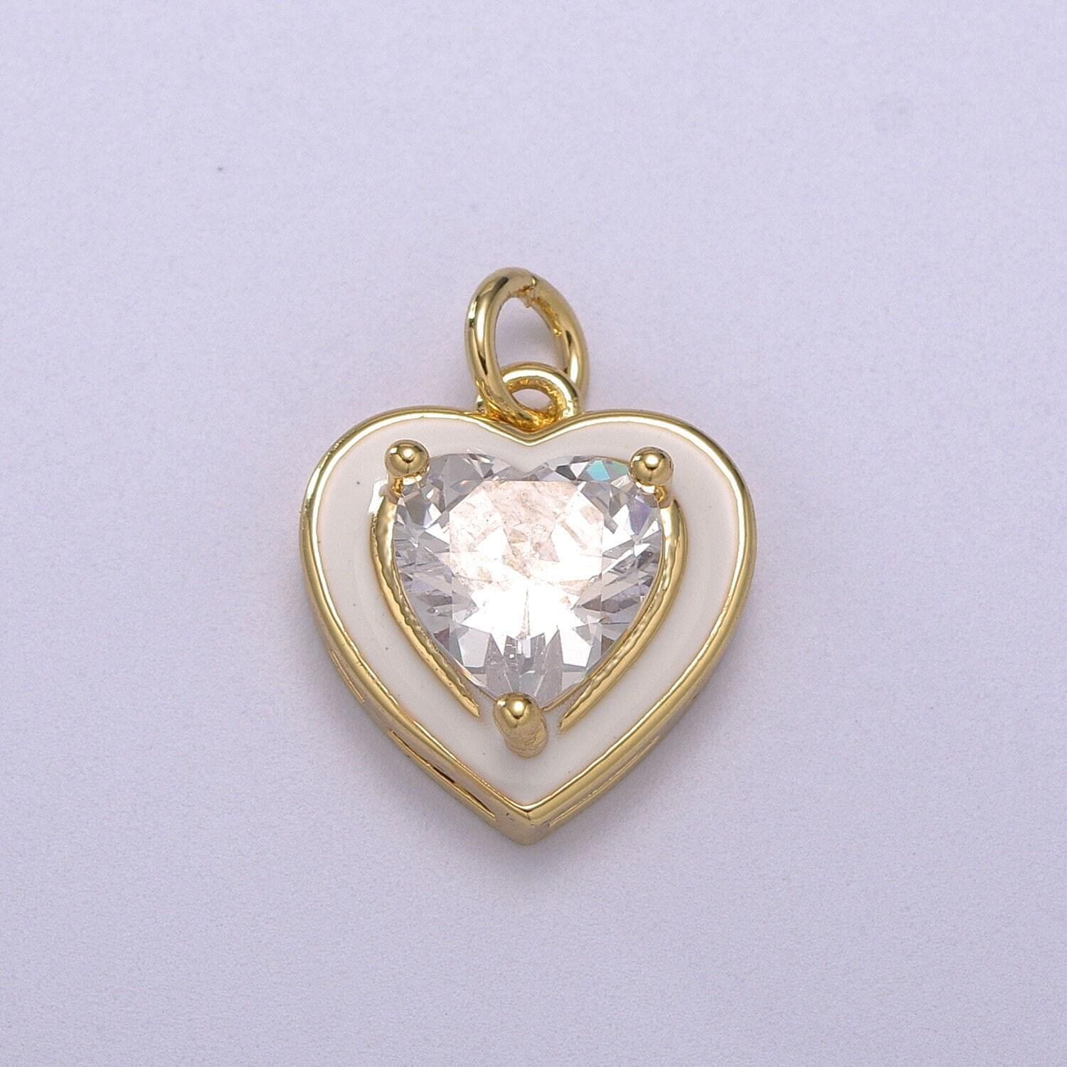 1pc gold heart enamel solitaire cz charms, cubic love charm with color enamel to choose charm medallion for necklace,m-670-m673