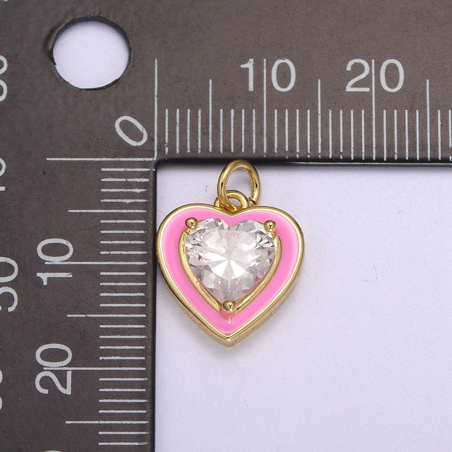 1pc gold heart enamel solitaire cz charms, cubic love charm with color enamel to choose charm medallion for necklace,m-670-m673
