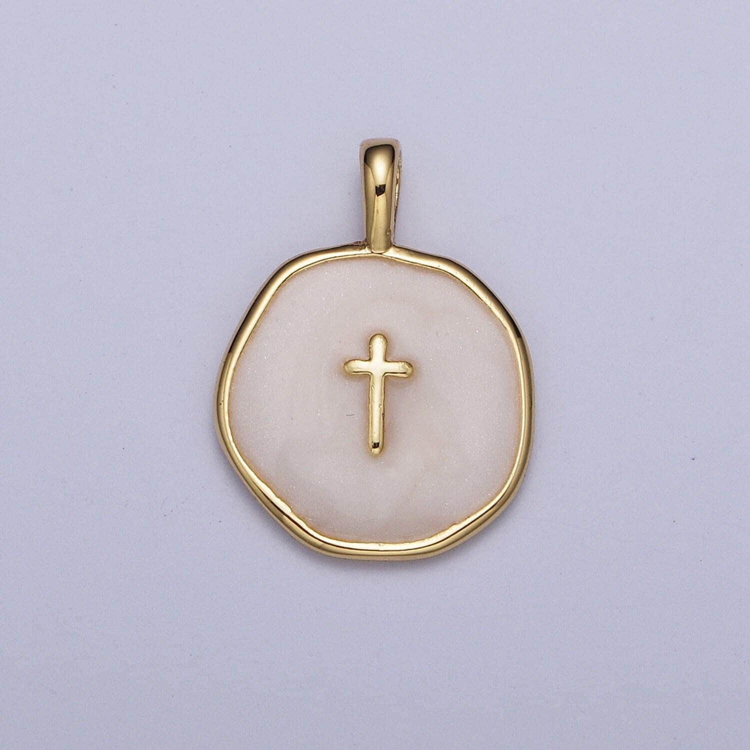 Enamel gold celestial star, religious cross, lightning bolt medallion round charm for jewelry making | ag024~ag027
