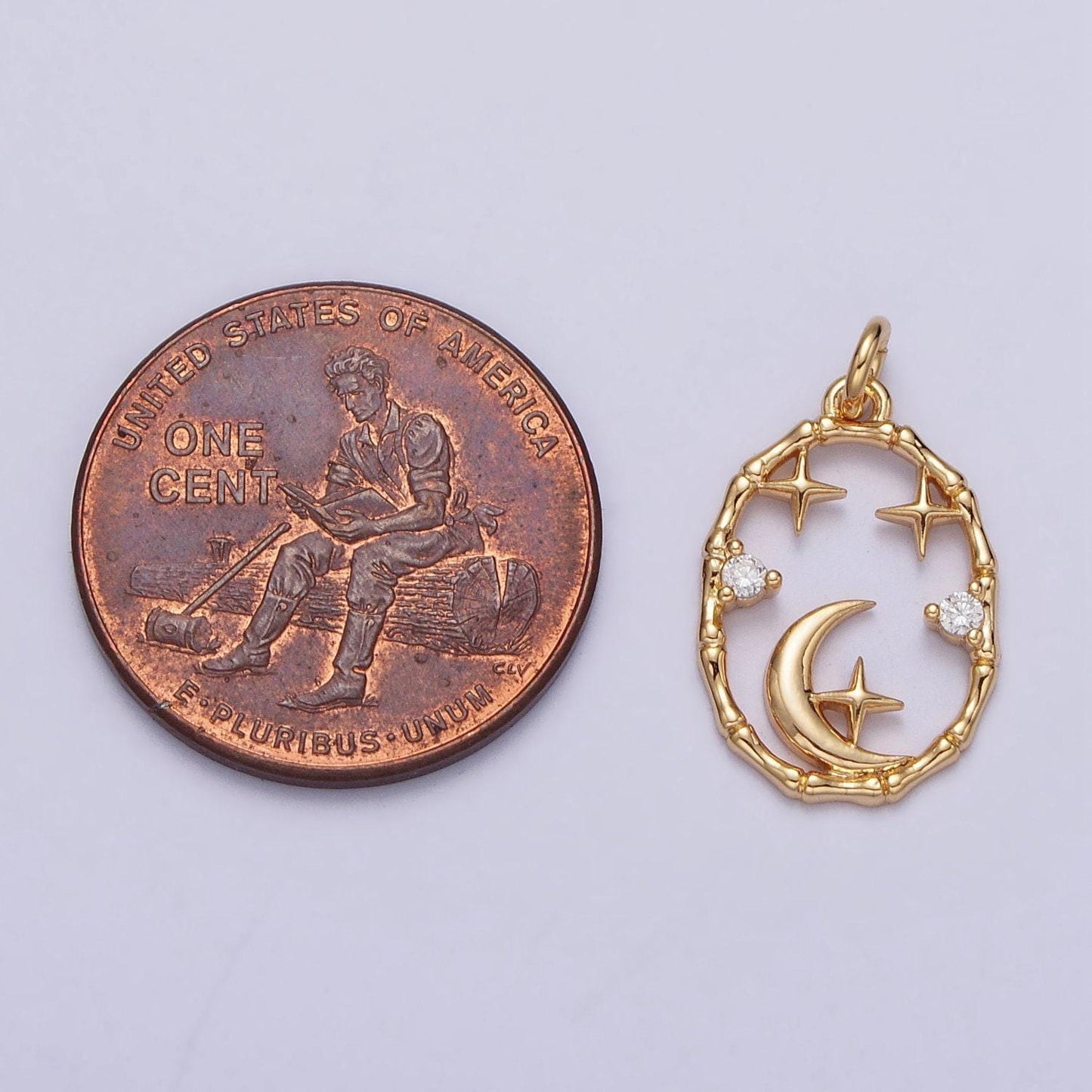 Dainty gold starry night oval charm micro pave cubic zirconia star charm, moon and stars charm celestial jewelry supply n-247
