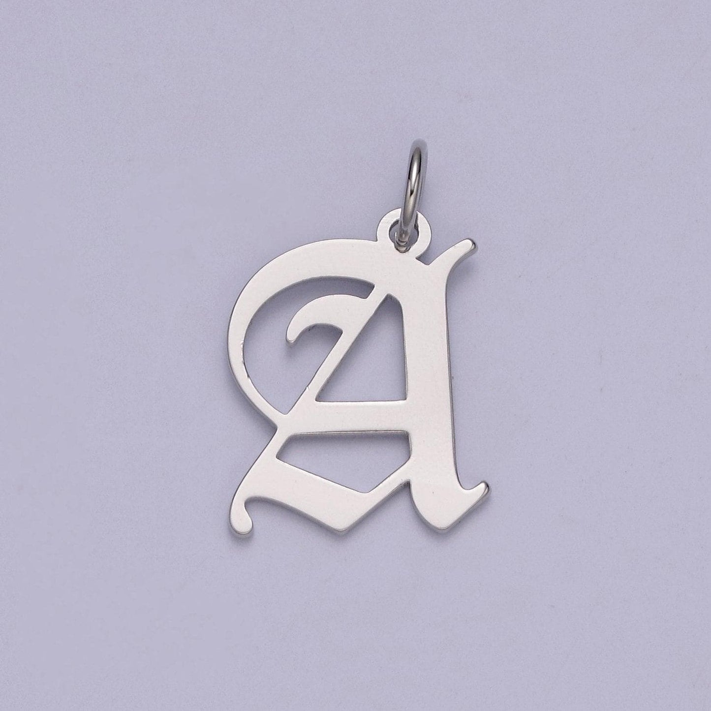 White gold filled charm personalized gothic initial letter charm necklace old english font style, delicate initial necklace for women men